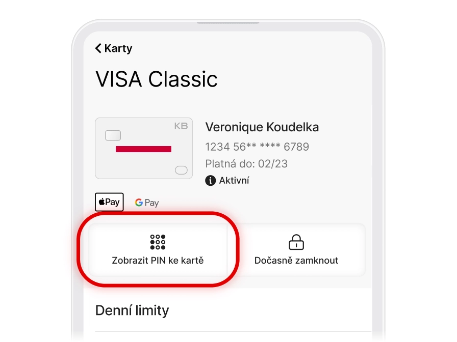 Zobrazení PINu ke kartě