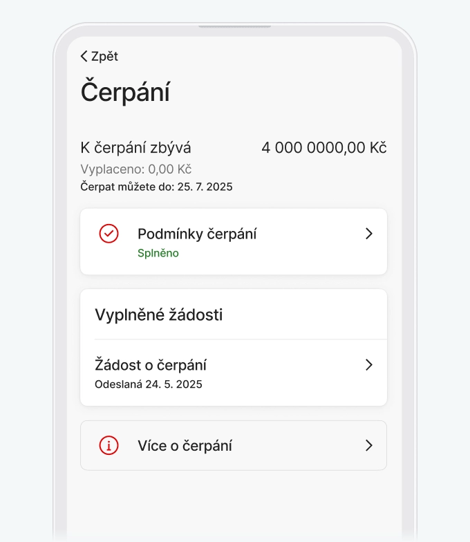 Online čerpání hypotéky